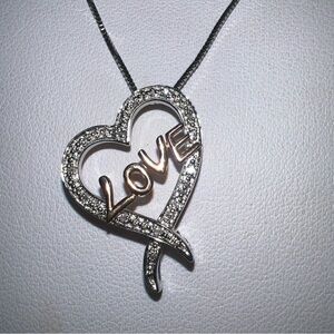 Love Heart Pendant Necklace in Silver with Rose Gold Accent - Women Jewelry